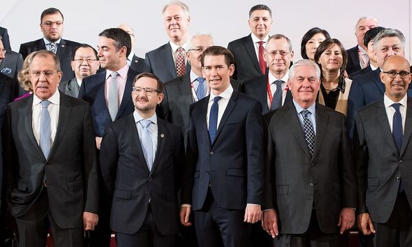 OSZE-Vorsitzender und derzeitiger Außenminister Sebastian Kurz in Mitten des OSZE-Ministerrats in Wien.
