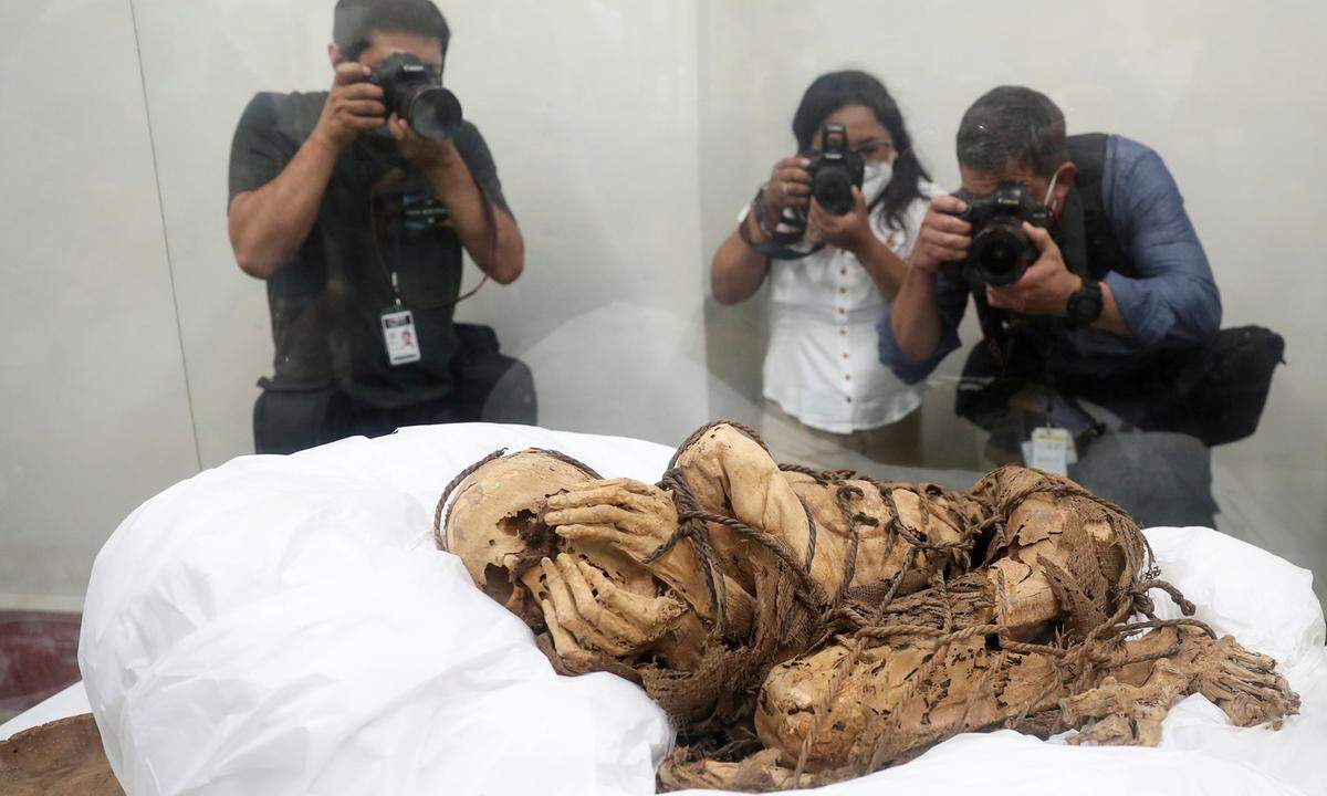 7. Dezember. Archäologen in Peru haben eine bis zu 1.200 Jahre alte Mumie entdeckt. Es handle sich mutmaßlich um einen zum Todeszeitpunkt 18 bis 22 Jahre alten Mann, teilten die Archäologen mit. Die Mumie sei mit einem Seil gefesselt und halte ihre Hände vor das Gesicht. Es sei ein "ungewöhnlicher und einzigartiger" Fund, sagte der leitende Archäologe Pieter Van Dale.