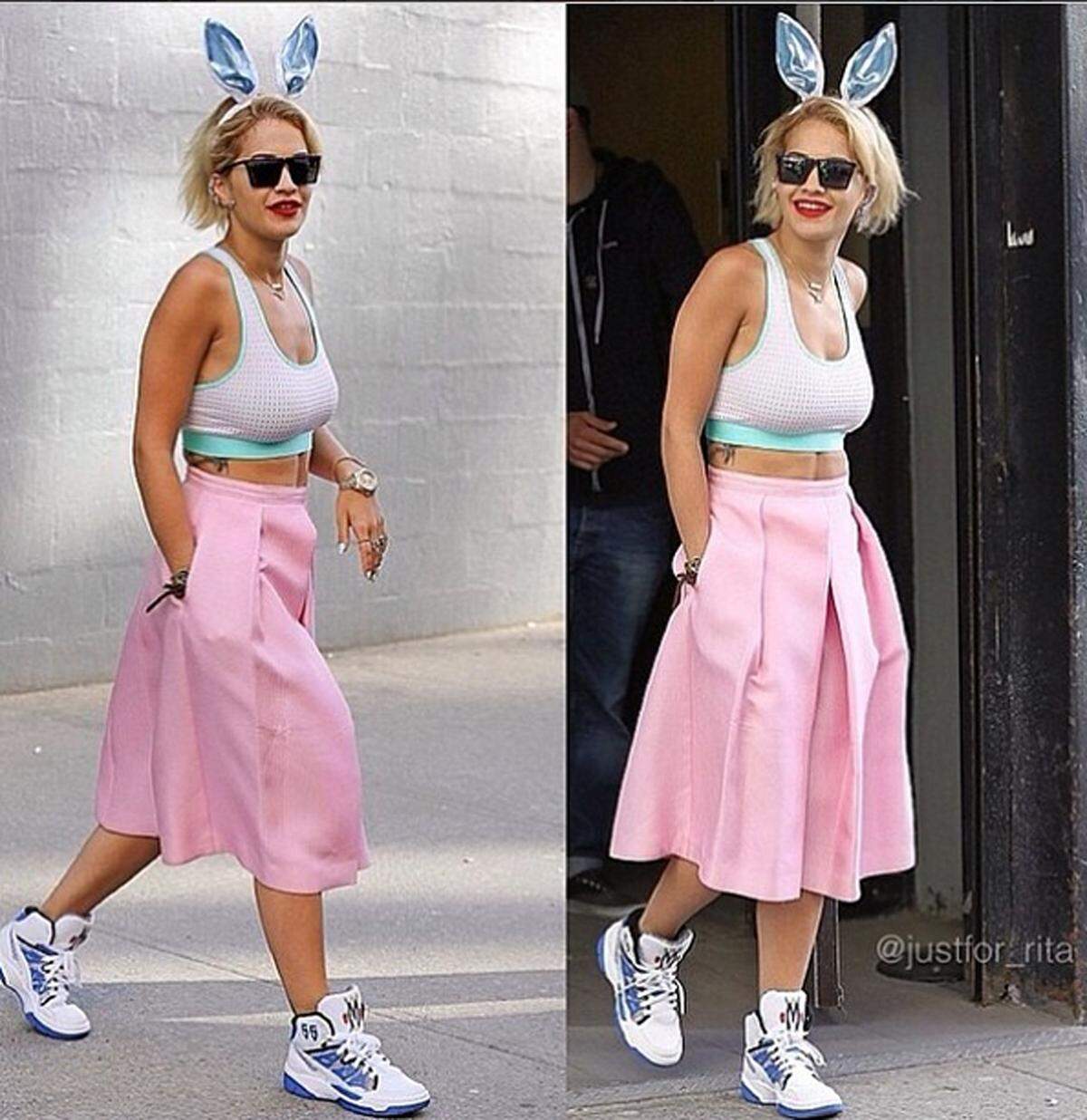 Musikerin  Rita Ora gab sich dem Häschen-Dresscode hin, ...