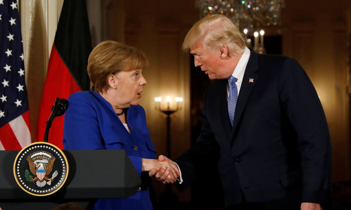 U.S. President Trump and German Chancellor Merkel hold joint news conference at the White House in Washington