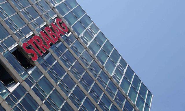 The logo of Austrian constructon firm Strabag SE is pictured at its headquarters in Vienna
