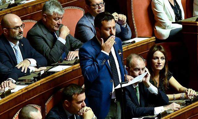 Matteo Salvini bei seiner Rede im römischen Senat am Dienstagabend.