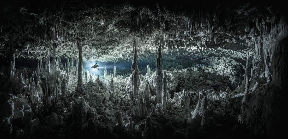 Ebenfalls in Mexiko entstand das Bild des Fotografen Martin Broen. Aber nicht im Meer, sondern in einer Cenote. Die größten unterirdischen Flusssysteme der Welt mit ihrem klaren Wasser, endlosen Tunneln und beeindruckenden Räumen faszinieren ihn: "Sie können mit den besten gotischen Kathedralen der Welt mithalten."