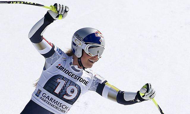 Lindsey Vonn of the U.S. reacts after the women's Super G event of the Alpine Skiing World Cup in Garmisch-Partenkirchen