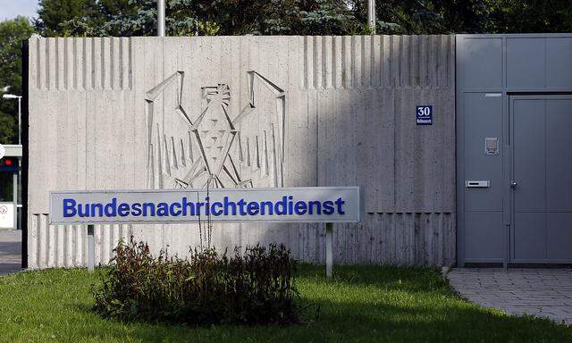 The main entrance of Germany's intelligence agency Bundesnachrichtendienst (BND) headquarters is pictured in Pullach