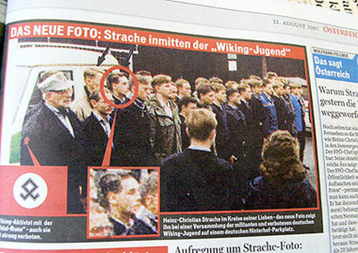 Die Tageszeitung "Österreich" hatte im September 2007 ein Bild veröffentlicht, auf dem FP-Chef Heinz-Christian Strache angeblich im Kreise der "Wiking Jugend" - eine neonazistische Jugendorganisation, die in Deutschland 1994 verboten wurde - abgebildet sein soll.