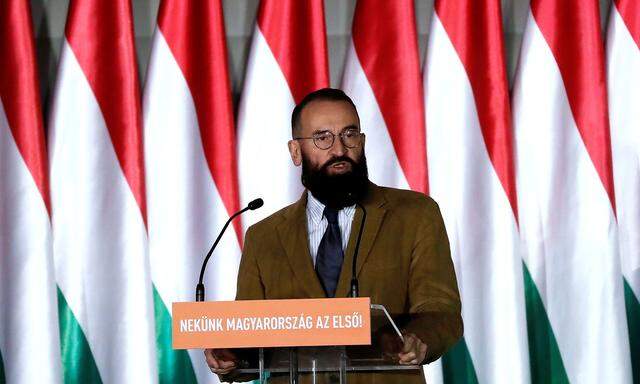 Szajer, senior member of Fidesz party delivers his speech in Budapest