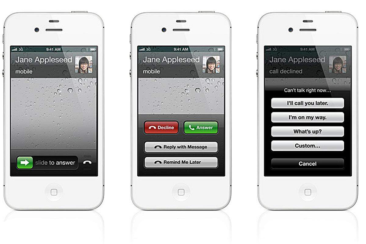 iOS 6 bringt neue Optionen für eingehende Anrufe. So kann ein Telefonat mit einer vorgefertigten SMS abgelehnt werden. Alternativ ist es möglich, sich später an einen Rückruf erinnern zu lassen.