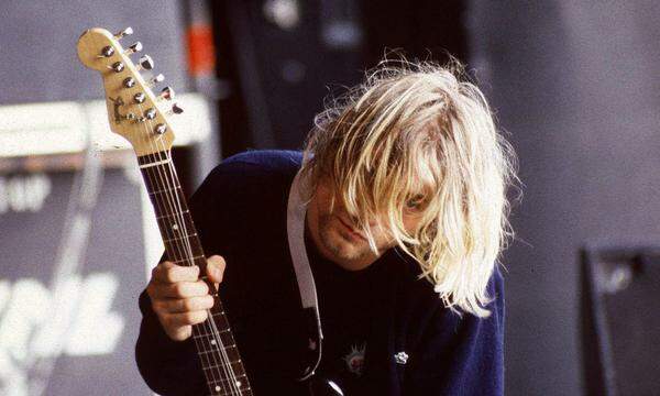Sänger Kurt Cobain Nirvana während des Pukkelpop Festivals im August 1991