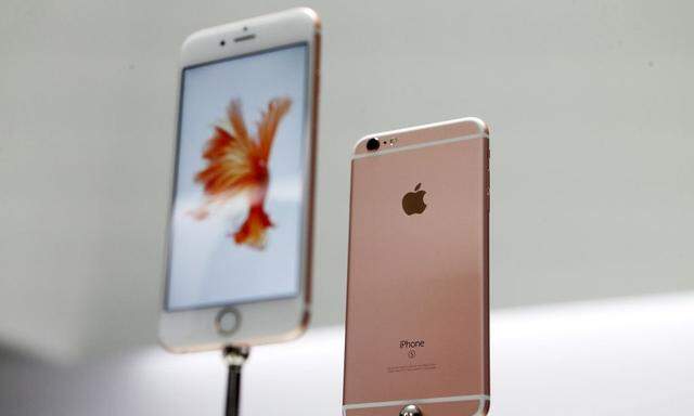 The new Apple iPhone 6S and 6S Plus are displayed during an Apple media event in San Francisco