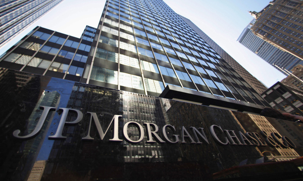 JP Morgan Chase & Co sign outside headquarters in New York