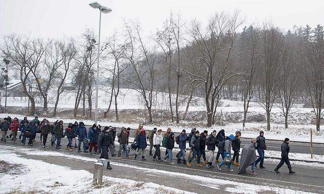 Flüchtlinge an der Grenze zwischen Slowenien und Österreich.