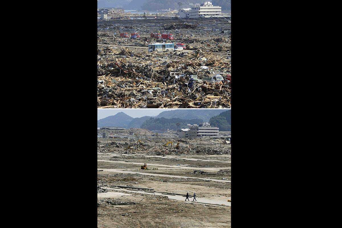 Ödes Land in Rikuzentakata, nachdem der Schutt beiseite geschafft wurde.