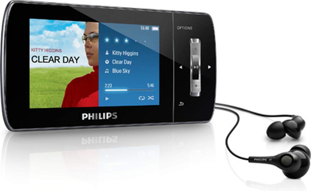 Philips jüngster GoGear-Player "Muse" kommt mit einem hochauflösendem 3-Zoll-Display, Radio und geräuschunterdrückenden Kopfhörern. Er spielt sogar iTunes-Playlists ab und lässt Wiedergabelisten direkt am Player verwalten. Was noch fehlt: WLAN und seit neuestem eine Videokamera - der iPod Nano hat eine solche mit dem letzten "Update" verpasst bekommen. 16 oder 32 Gigabyte um rund 160 bzw. 200 Euro