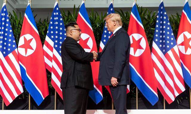 June 12 2018 Sentosa Island Singapore U S President Donald Trump right shakes hands with No
