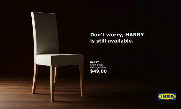 Ikea hat schnell auf die Royale Hochzeit in Großbritannien reagiert. Harry sei noch immer zu haben, heißt es. Gemeint ist freilich der Stuhl Harry.