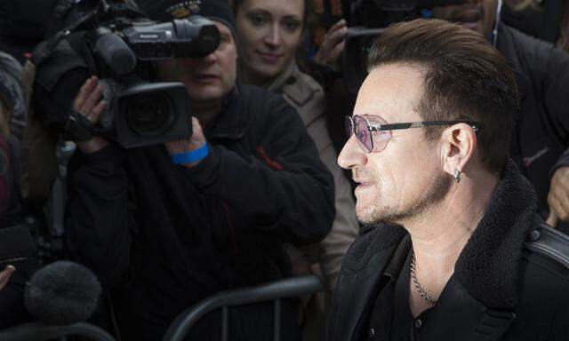 U2´s lead singer Bono arrives for the recording of the Band Aid 30 charity single in west London