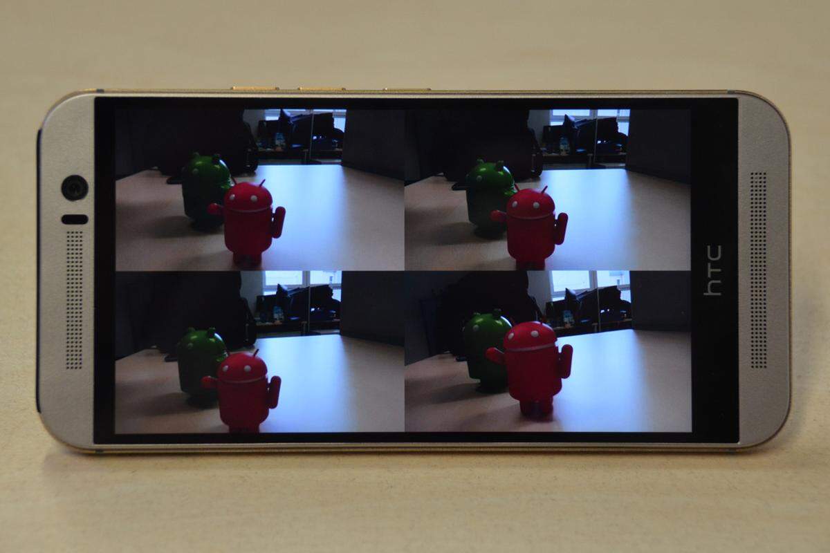 Die Ultrapixel-Kamera, das einstige Alleinstellungsmerkmal des HTC One M7 wurde von der Hauptkamera auf die Frontkamera verfrachtet. Die Qualität ist ausreichend für Videotelefonie. Einen Augenschmaus wird man damit nicht vollbringen.