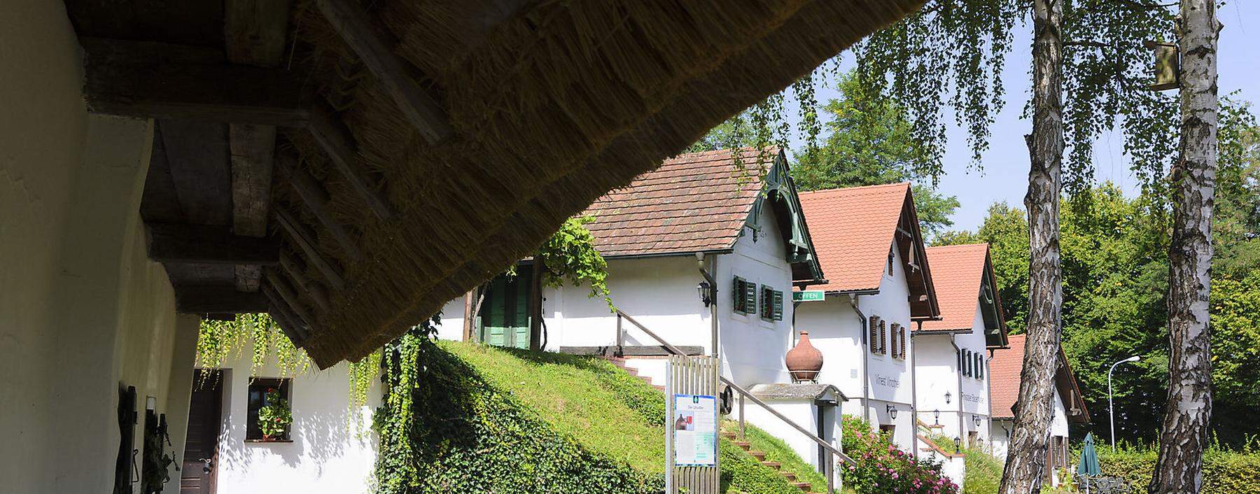 Eine Ansammlung von Kellerstöckln und anderen historischen Gebäuden sieht man im Freilichtmuseum Gerersdorf.