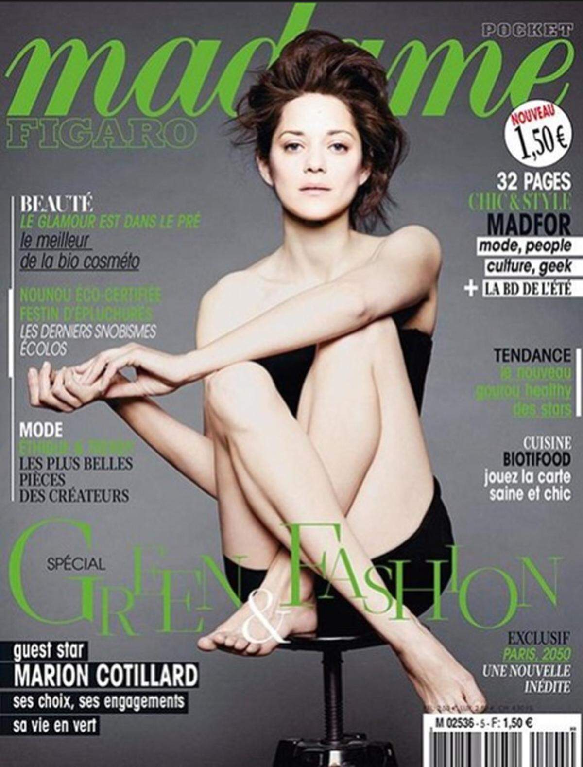 Wirklich auf Make-up und Photoshop verzichtet hat auch Schauspielerin Marion Cotillard passend zum "Green Fashion"-Modethema des Magazins Madame Figaro.