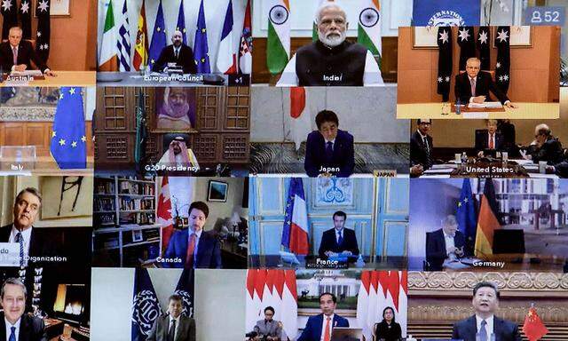 Ein Bild, das den Arbeitsalltag vieler Menschen weltweit derzeit prägt. Die G20-Staatschefs berieten in einer Videokonferenz über die Coronavirus-Krise.