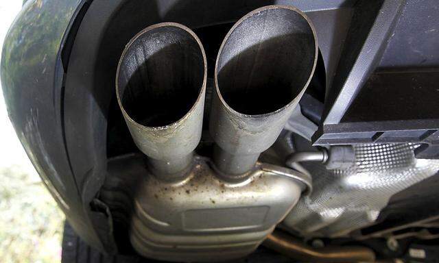 The exhaust system of a Volkswagen Passat TDI diesel car is seen in Esquibien, France.