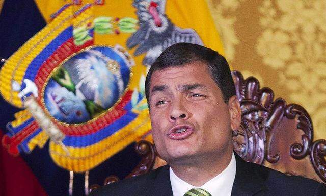 Ecuador's President Correa delivers a speech in a national broadcasting conference at Carondelet Palace in Quito