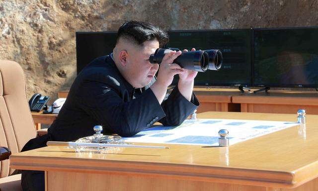 Nach Feinden Ausschau halten: Nordkoreas Alleinherrscher Kim Jong-un forciert die Entwicklung von Atomwaffen und droht den USA mit einem Raketenangriff.