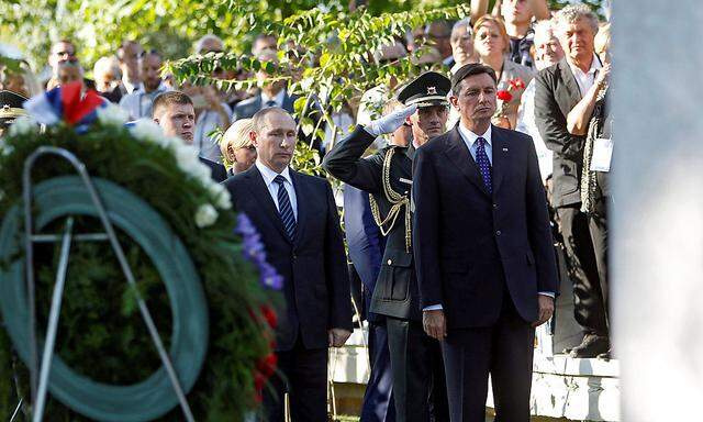 Russian President Putin and Slovenian President Pahor unveil the memorial for all fallen Russian soldiers in Slovenia during World War One and Two, in Ljubljana