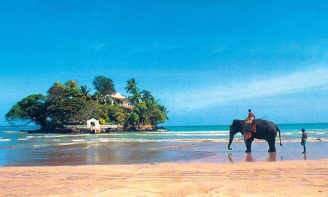 Zum Taprobane Island in Sri Lanka setzt man per Elefant über.