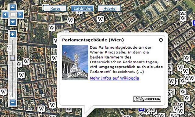 Luftbild mit Wikipedia-Eintrag zum Wiener Parlament