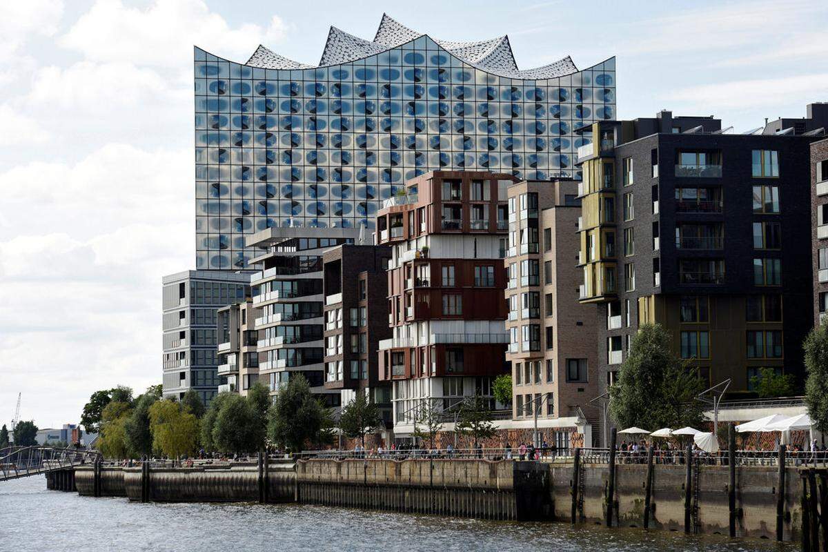95,0 Punkte (die ideale Stadt würde 100 Punkte erhalten) - Mit etwa 2500 Brücken gilt Hamburg als eine der brückenreichsten Städte in Europa. Die Stadtansicht wird geprägt durch die Türme von  den fünf Hauptkirchen. Das Wahrzeichen der Stadt ist St. Michaelis („Michel“).