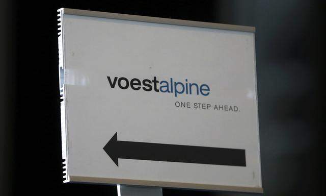 The company logo of Voestalpine is pictured before a news conference in Vienna