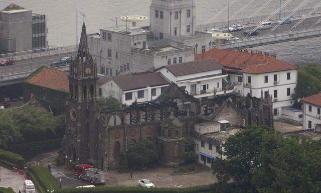 A view shows the Jiangbei Cathedral after a fire in Ningbo