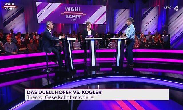 Norbert Hofer und Werner Kogler im Puls4-Wahlduell am 9. September 2019