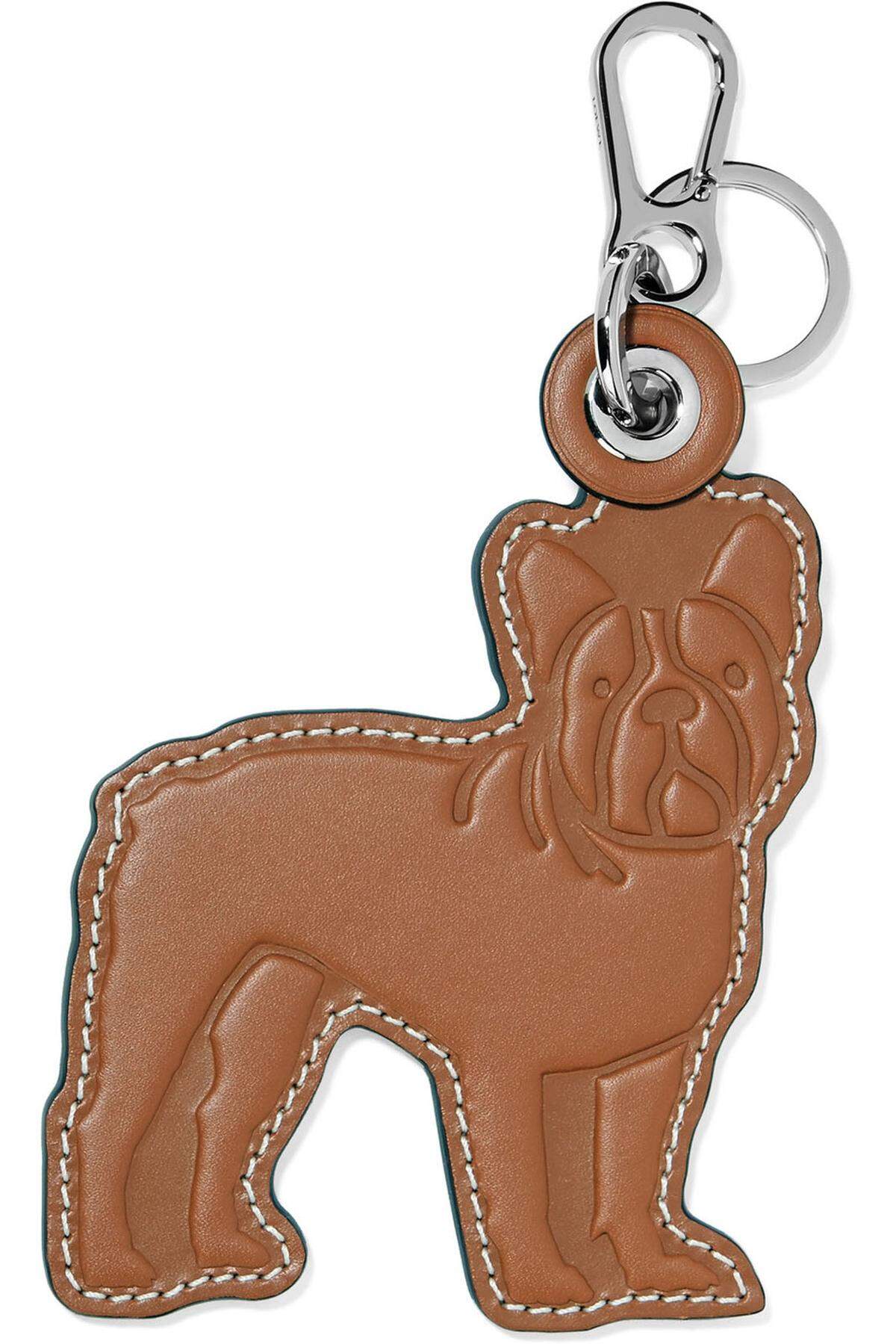 Und noch eine französische Bulldogge: Schlüsselanhänger aus geprägtem Leder von Loewe, 170 Euro.