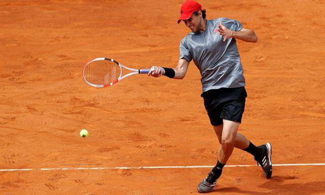 Dominic Thiem of Austria in action during his semifinal match against Alexander Zverev of Germany at the Mutua Madrid Op