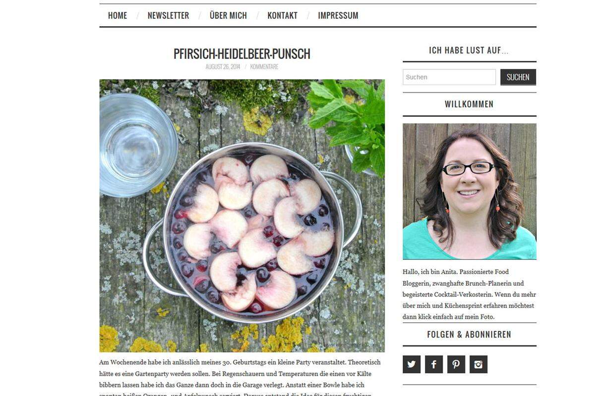 Anita Wienerroither konzentriert sich beim Kochen auf die Zeitachse, daher auch passend der Titel zum Blog: Küchensprint. Hier findet man schnelle Rezepte Schritt für Schritt erklärt, Videos zur Veranschaulichung und Tipps und Tricks.  www.kuechensprint.com