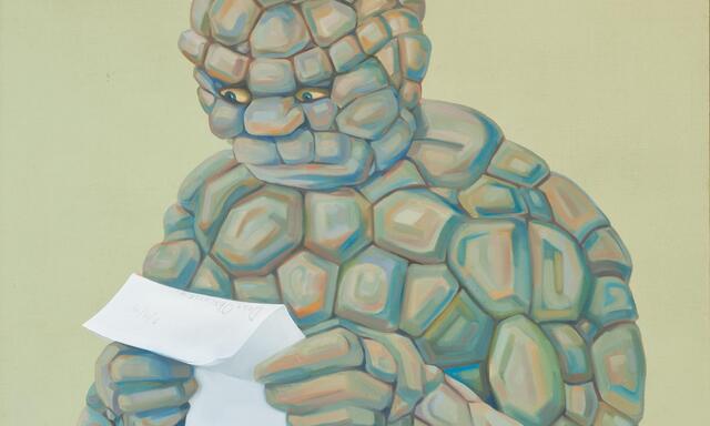 Selbstporträt der Malerin als verletzlicher Superheld: „From Success to Obscurity“, 2004.