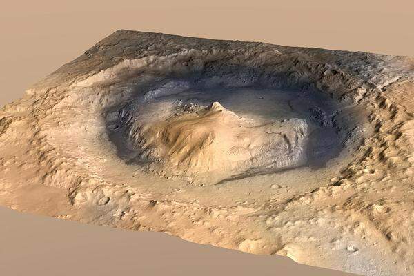 Dabei kam es auf Präzision an. In sieben Minuten muss "Curiosity" von 21.000 Kilometern pro Stunde auf Null gehen. Landeplatz ist ein eng begrenztes etwa 20 mal 25 Kilometer großes ebenes Gebiet am Fuße eines Berges, der fast 5000 Meter hoch vom Grund des Gale-Kraters nahe dem Mars-Äquator aufragt.