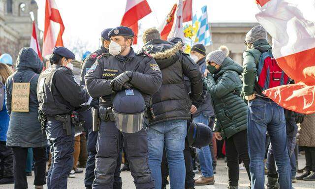 Viele Österreich-Flaggen und viel Polizei – wer bei den Kundgebungen keine Maske trug, wurde verwarnt oder bekam eine Strafe. 