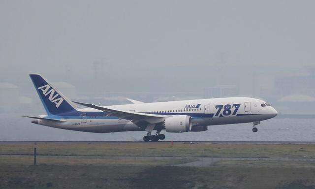 An ANA Boeing Co's 787 Dreamliner plane, which flew from Sapporo, lands at Haneda airport in Tokyo