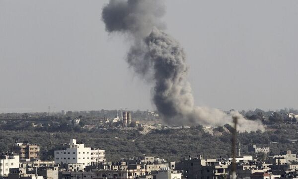 Smoke rises following what witnesses said was an Israeli air strike in Gaza