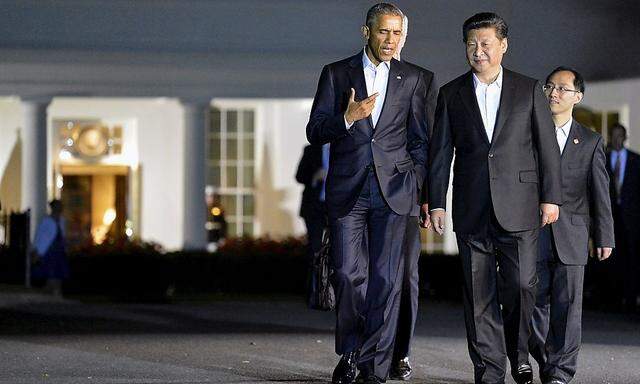 Obama und Xi auf dem Weg zu ihrem privaten Abendessen.