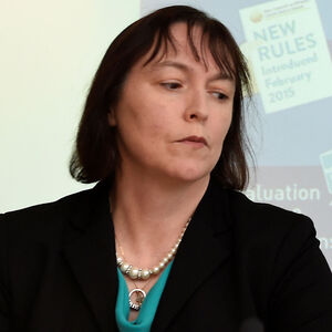 FILE PHOTO: Deputy Governor Sharon Donnery and Governor Philip R. Lane (R) speak at the publication of the Central Bank of Ireland?'s review of residential mortgage lending requirements in Dublin
