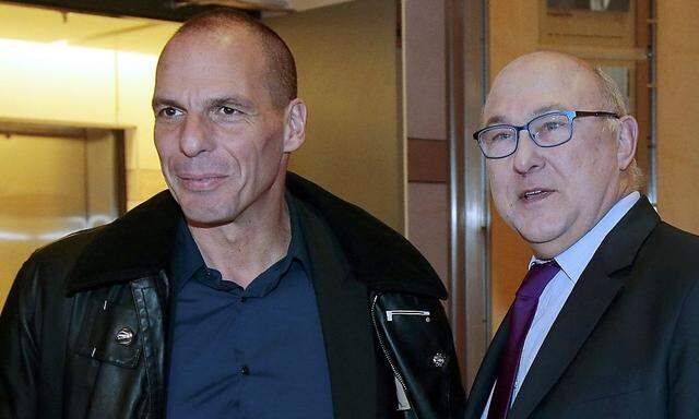 Griechenlands Finanzminister Yanis Varoufakis (l.) und sein französischer Kollege Michel Sapin. 