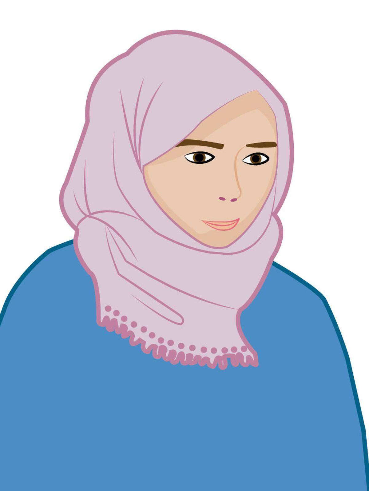 Kopftuch, das Haare, Ohren, Hals und Ausschnitt bedecktVerbreitung:Gesamte islamische Welt