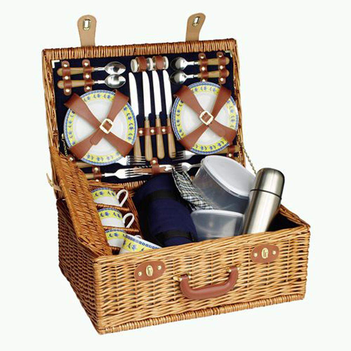 Davon profitiert sicher auch der Schenker: Picknick-Set für 4 Personen, 159 Euro, www.woodsteel.de.