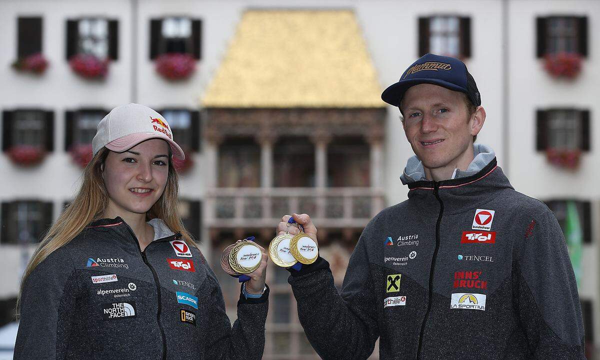 Jessica Pilz und Jakob Schubert klettern bei der Heim-WM in Innsbruck zu Gold.