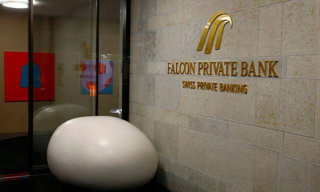 The logo of Swiss Falcon Private Bank is seen in Zurich